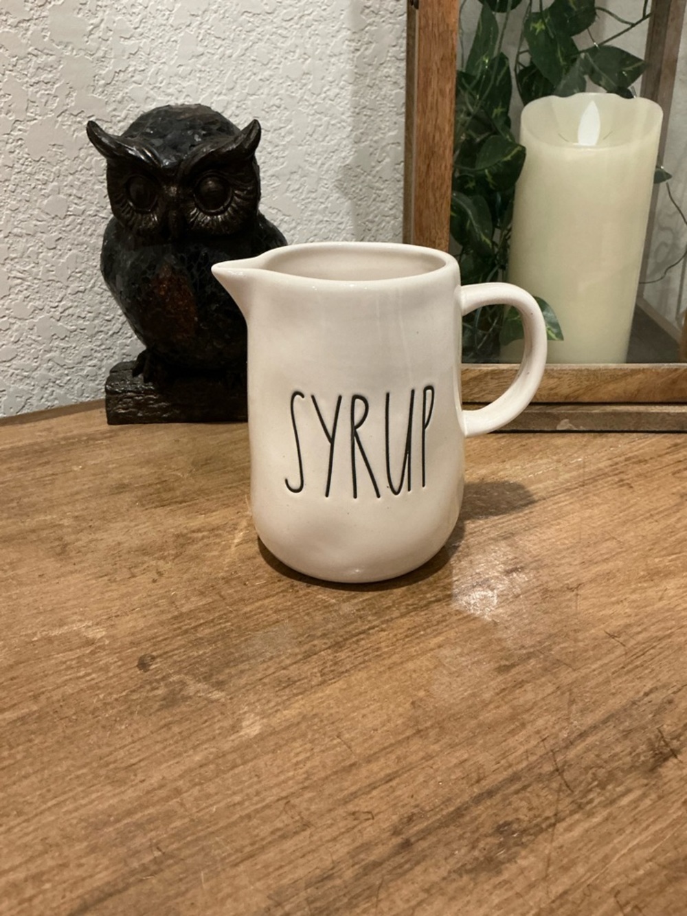 Rae Dunn Cream SYRUP Pitcher with Black Lettering